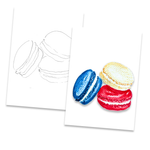 Colourful macaron painting with a white outline on a white background