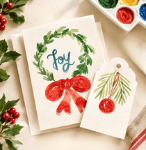 Christmas Cards Hand-painted  with matching Gift Tag