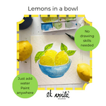 Mini Et Voila watercolour kit with lemons in a blue bowl