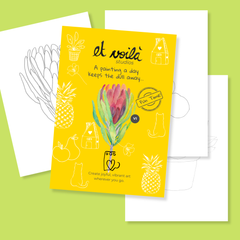 Beginner-friendly all-in-one watercolour painting kit with a pre-drawn plant illustration by Et Voilà Studios.