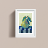 Still Life - Pear on Parade: A Dance of Stripes and Sweetness