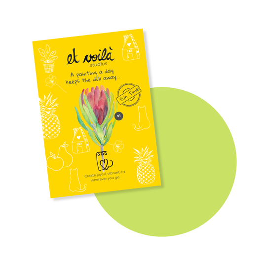 Beginner-friendly all-in-one watercolour painting kit with a pre-drawn plant illustration by Et Voilà Studios.