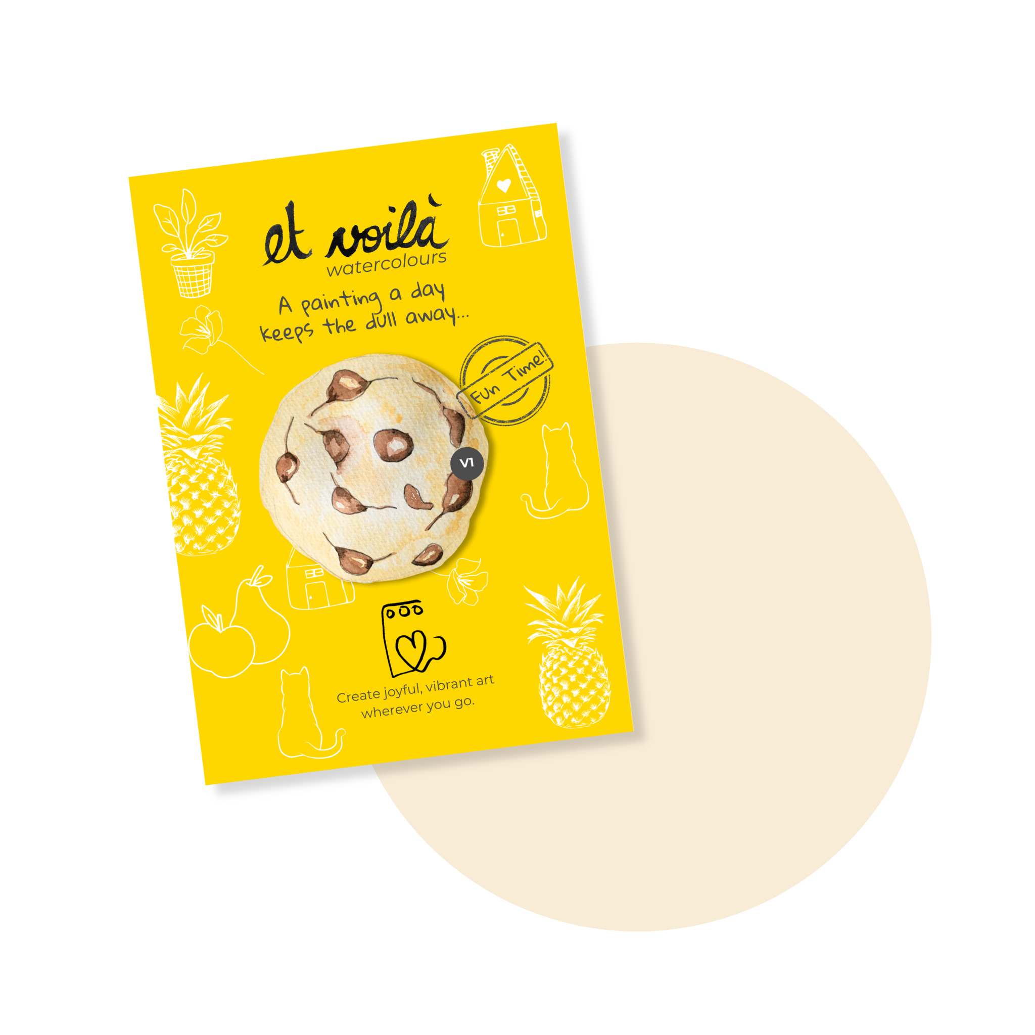 Beginner-friendly all-in-one watercolour painting kit with a pre-drawn food illustration by Et Voilà Studios.